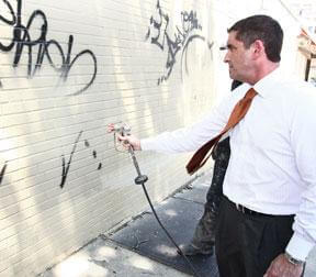 Klein removes second-story graffiti scrawl
