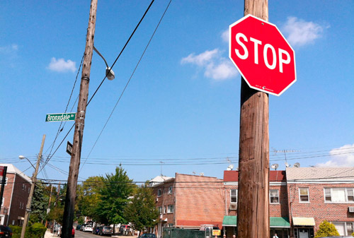 Traffic sign lighting up in Morris Park