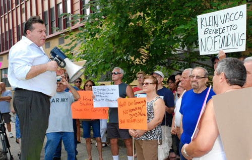 Protests continue outside former hospital building in Pelham Bay|Protests continue outside former hospital building in Pelham Bay