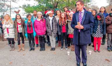Christmas tree lit by Senator Klein and Assemblyman Gjonaj at Peace Memorial Plaza|Christmas tree lit by Senator Klein and Assemblyman Gjonaj at Peace Memorial Plaza