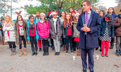 Christmas tree lit by Senator Klein and Assemblyman Gjonaj at Peace Memorial Plaza|Christmas tree lit by Senator Klein and Assemblyman Gjonaj at Peace Memorial Plaza