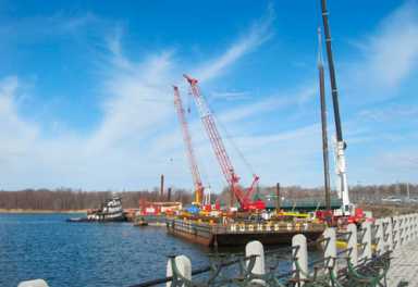 City Island temporary bridge rises next to existing crossing|City Island temporary bridge rises next to existing crossing