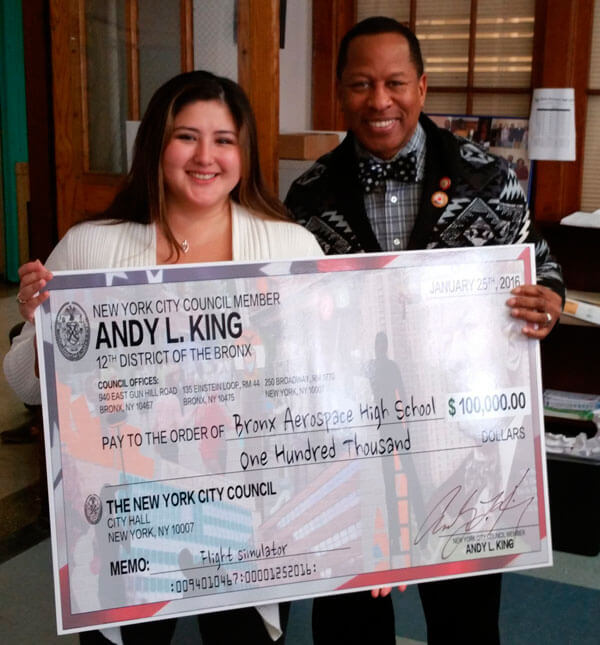 Councilman King Presents Check To Bronx Aerospace High School