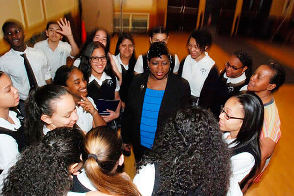 Darcel Clark Visits St. Simon Stock Students