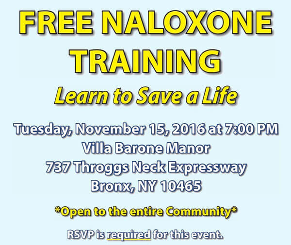 Free Naloxone Training on Tuesday, November 15