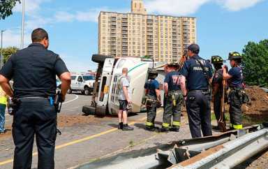 DEP Truck Overturns On Bruckner Expressway