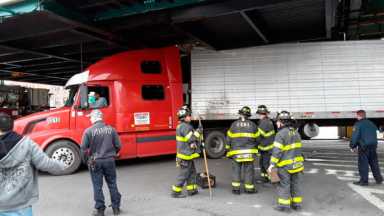 Truck Gets Stuck Under Train El|Truck Gets Stuck Under Train El