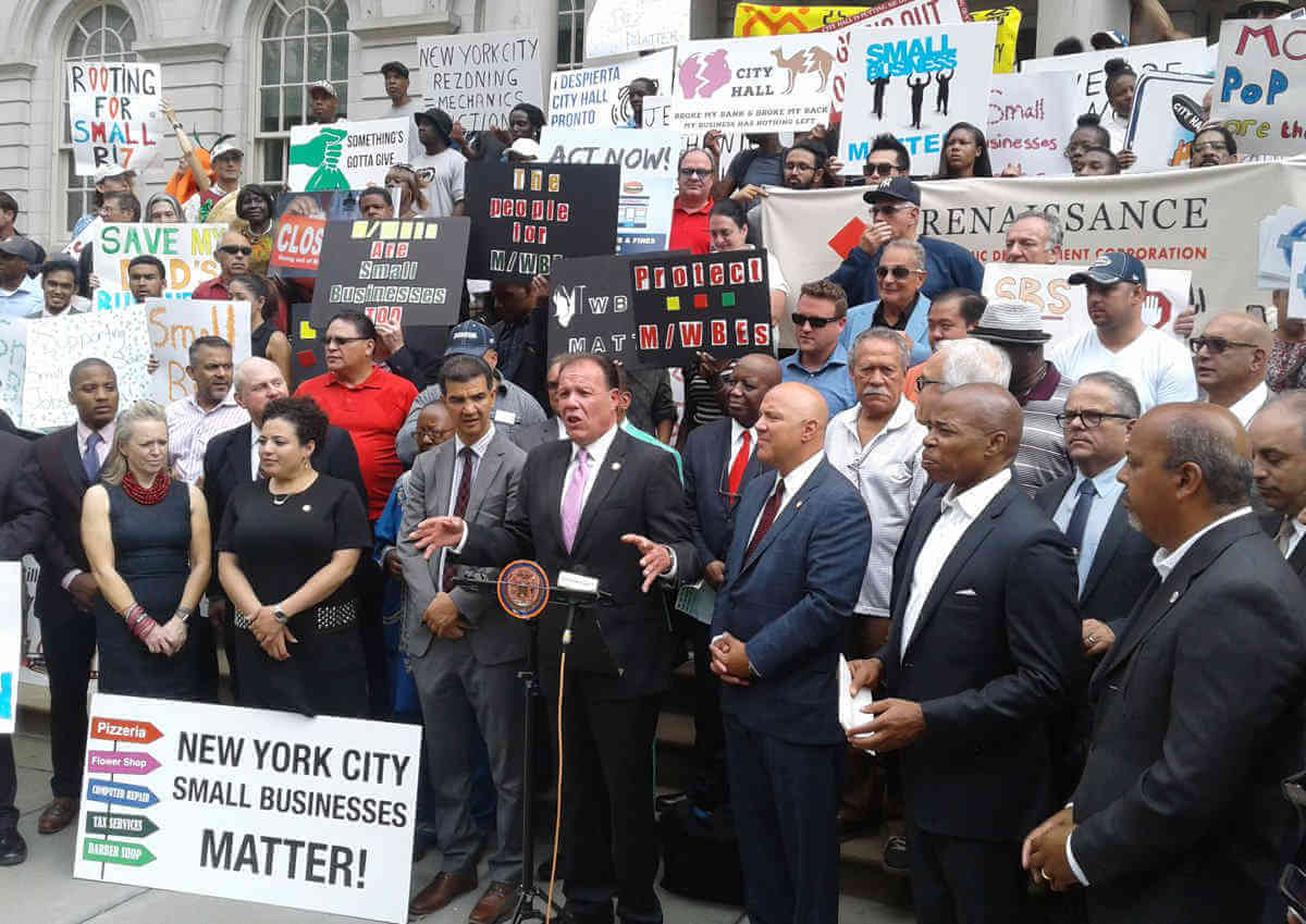Small biz rally held/Gjonaj heads City Hall protest for ‘mom and pop’ shops