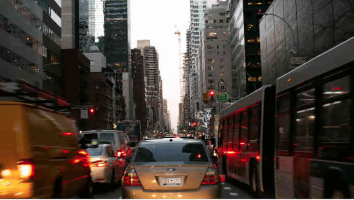 Image shows bumper to bumper traffic in Manhattan, which congestion pricing hopes to alleviate, if the courts allow it to proceed.