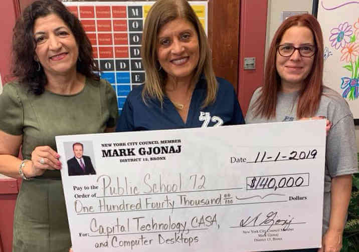 P.S. 72 receives check from Councilman Gjonaj for tech. upgrades
