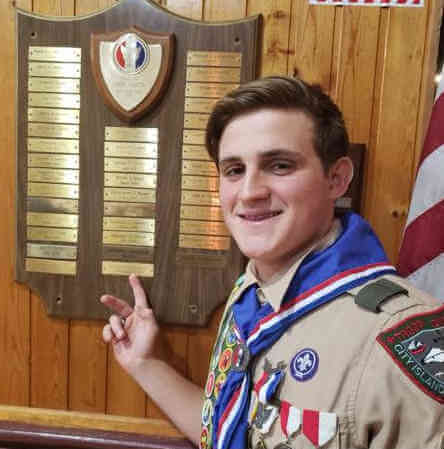 New Eagle Scout troop member congratulated by Gjonaj