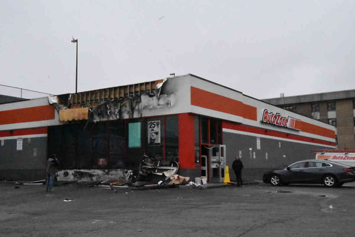 BX Auto Zone roof engulfed in flames last week