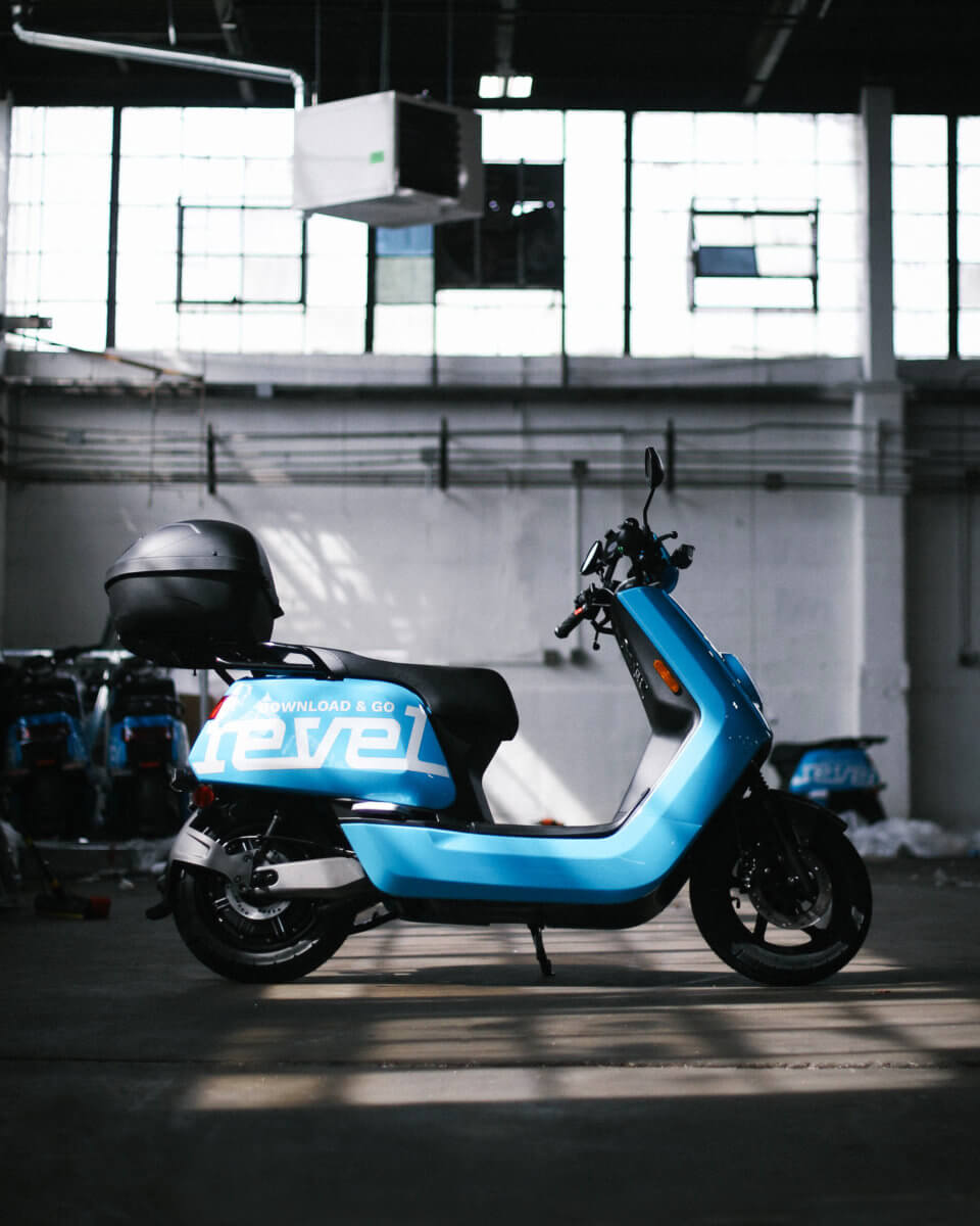 Revel moped new blue side