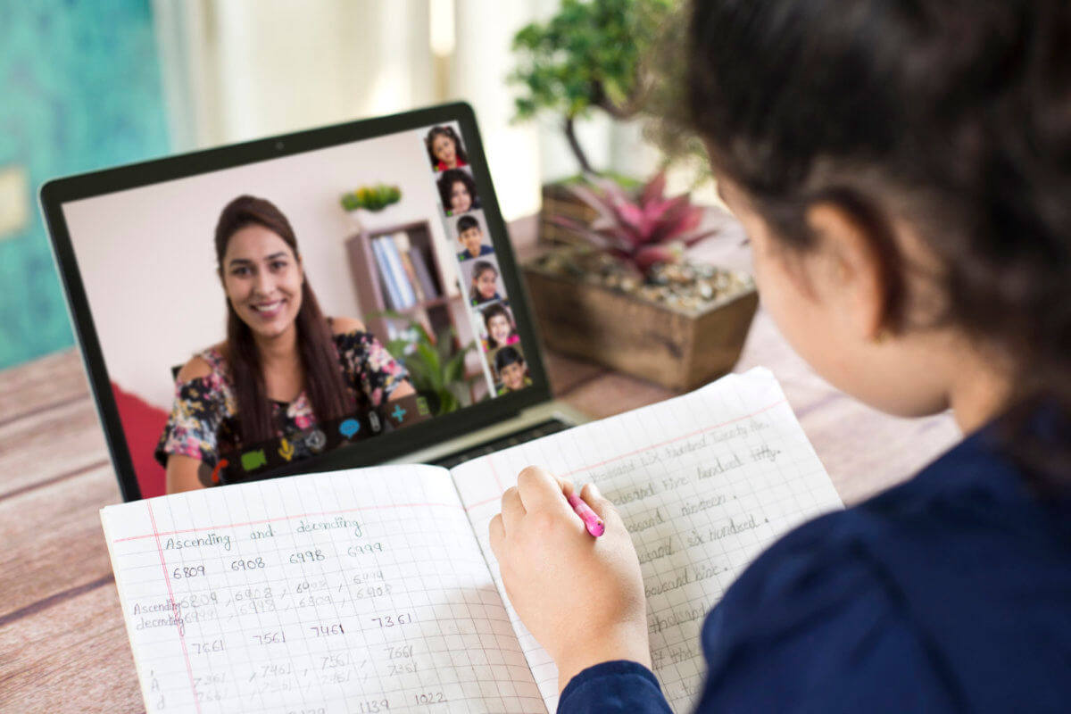 Distance learning from home on video conference call