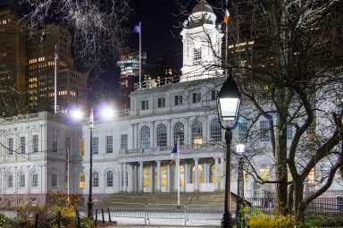 City Hall building at night in Manhattan New York City