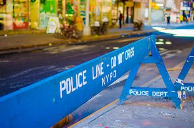A Police Line barrier in Chinatown, NYC set up by the NYPD