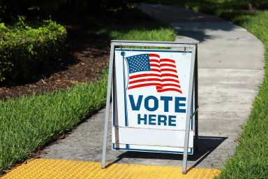 Voting sign on the walkway