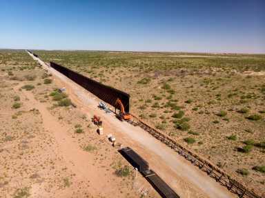 Aerial View Of The Work Site Where The International Border Wall Is Being Constructed