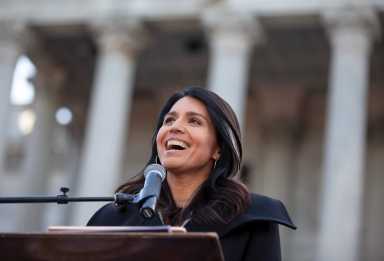 Democratic U.S. presidential candidate Rep. Tulsi Gabbard speaks during MLK Day in Columbia