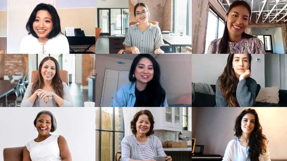 During COVID-19,multi-ethnic group of women meet via teleconferencing