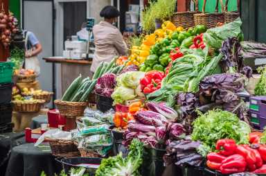 A produce stall in Borough Market in London, England