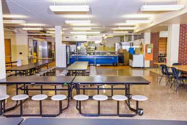Empty school cafeteria