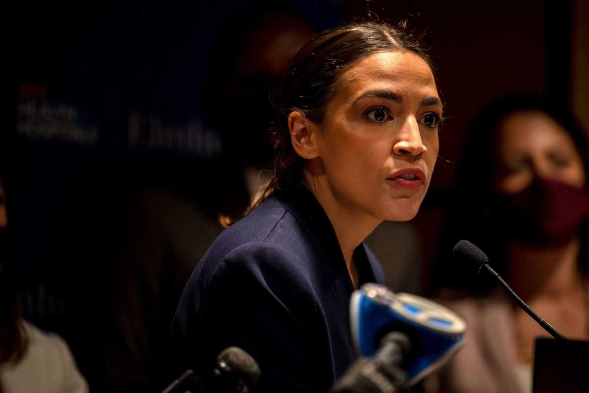 Rep. Alexandria Ocasio-Cortez speaks at Elmhurst Hospital, June 4, 2021.
