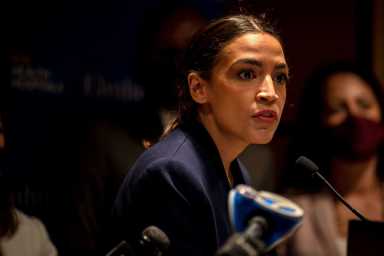 Rep. Alexandria Ocasio-Cortez speaks at Elmhurst Hospital, June 4, 2021.