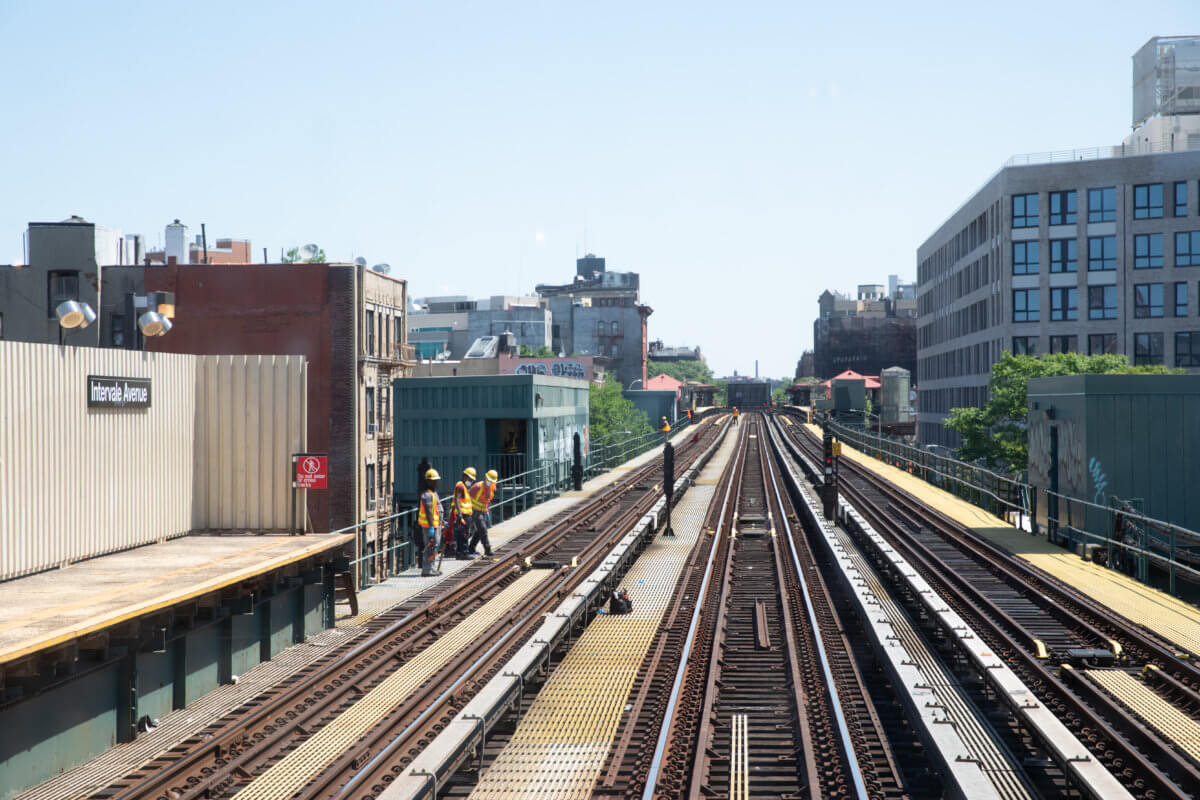 MTA workers at the Intervale Avenue station tracks in the Bronx.