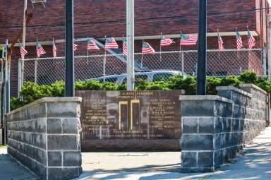 A monument commemorating victims of the Sept. 11, 2001 terrorist attacks is seen at the FDNY Engine 72 station in the Bronx on Thursday, Sept. 8, 2022. Photo Adrian Childress