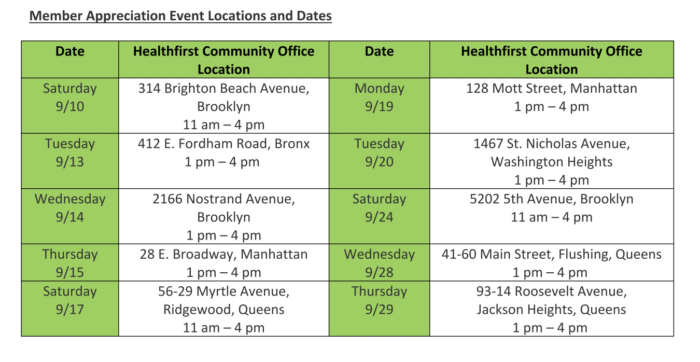 Healthfirst will be holding events around New York City for September Member Appreciation Month.
