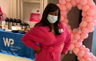 Sandy Motie shares her breast cancer story at White Plains Hospital on Tuesday, Oct. 4, 2022.