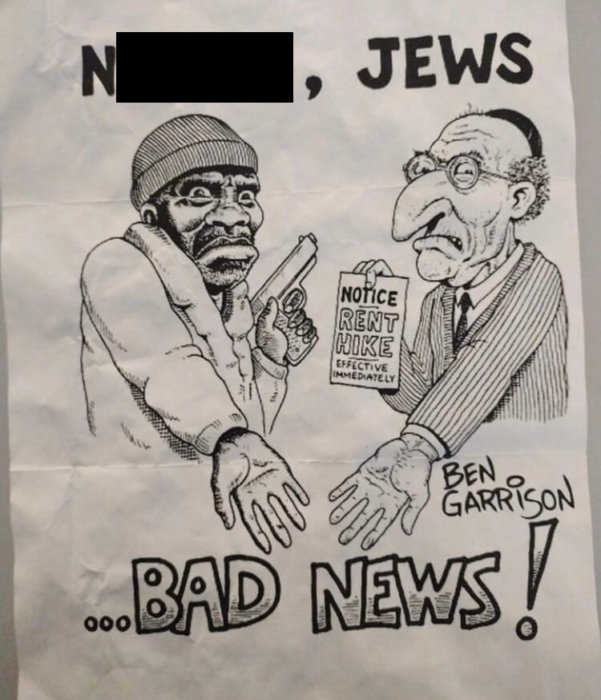 a cartoon depicting racist and antisemitic caricatures of a Black man and Jewish man