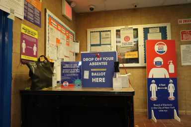 Absentee ballot box for election day at the Marble Hill Community Center at 5365 Broadway.