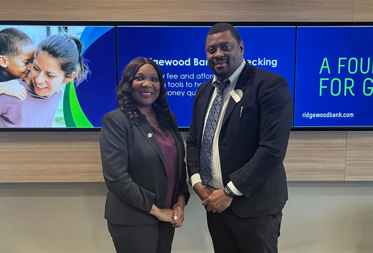 Pictured here are Assistant Vice President and Branch Manager Janice Martin, left, and Associate Manager Landel Fisher, right, of Ridgewood Savings Bank.