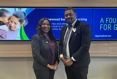 Pictured here are Assistant Vice President and Branch Manager Janice Martin, left, and Associate Manager Landel Fisher, right, of Ridgewood Savings Bank.