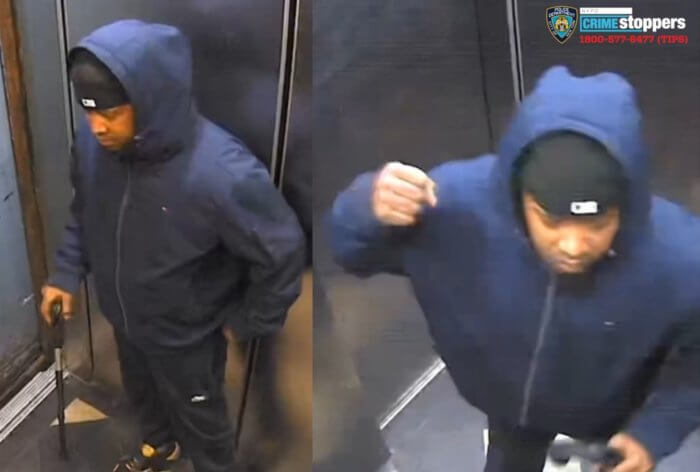 Surveillance photos show the man wanted for robbing and assaulting a woman in a Highbridge apartment building.
