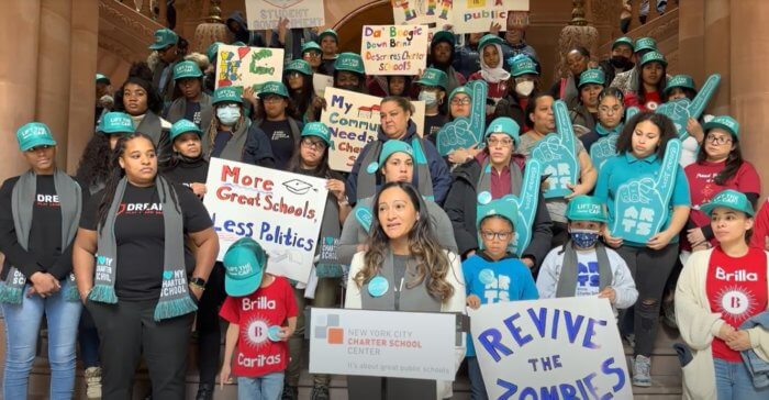 More than 200 Bronx families rallied in Albany, urging Gov. Kathy Hochul to lift the state's charter cap.
