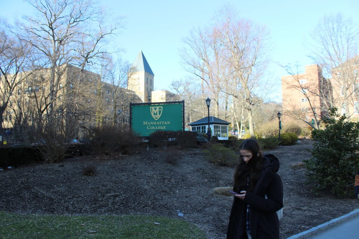 A student is seen leaving Manhattan College in Riverdale on Thursday, Feb. 2, 2023.