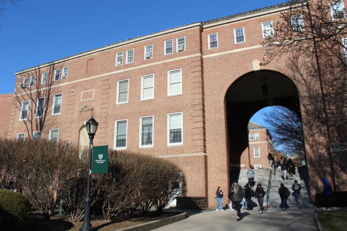 Students are seen leaving Manhattan College in Riverdale on Thursday, Feb. 2, 2023.