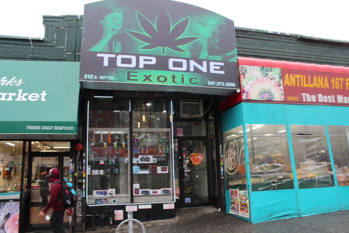 Top One Exotic smoke shop is seen in the South Bronx on Friday, Feb. 17, 2023.
