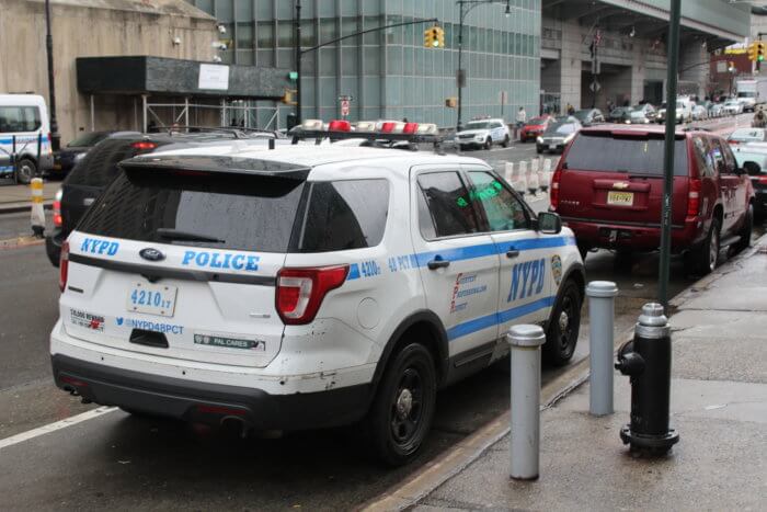 An NYPD vehicle is parked in the South Bronx on Friday, Feb. 17, 2023.