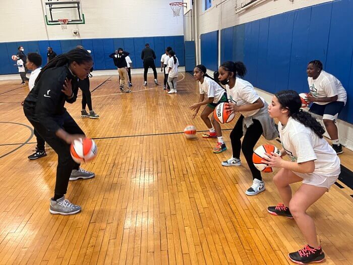 New York Liberty center Jonquel Jones jumped at the chance to teach the next wave of girl hoopers in the Bronx on Wednesday.