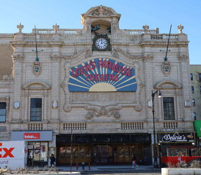 The landmarked and defunct Loew's Paradise Theatre sits empty on the Grand Concourse.