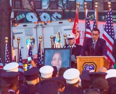 FDNY Commissioner Daniel Nigro commiserates with the community as he eulogizes FDNY EMT Yadira Arroyo in March of 2017. Jose Gonzalez was found guilty of murdering Arroyo in Bronx Supreme Court on Wednesday, March 8, 2023.
