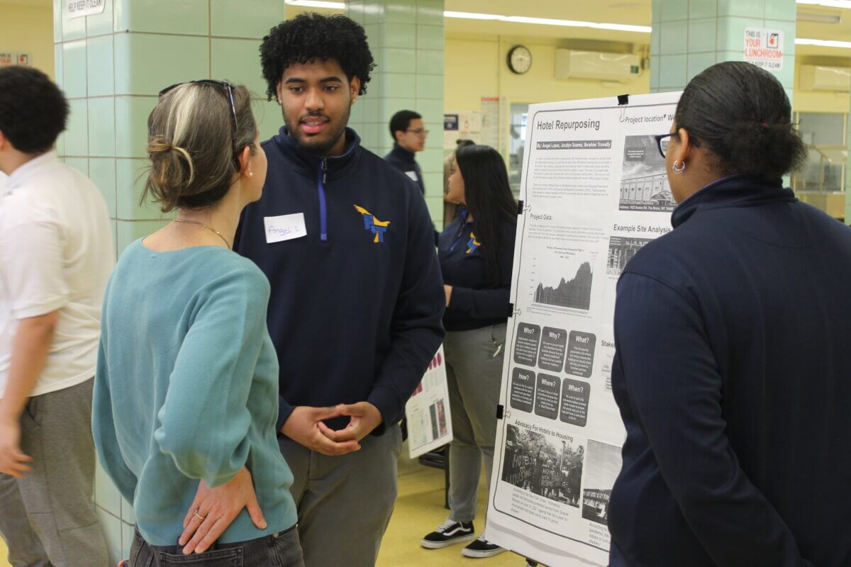 Seniors at The Laboratory School of Finance and Technology share their final project from this year's youth engagement curriculum with Laura Smith, director of transportation policy and analytics at the DCP.