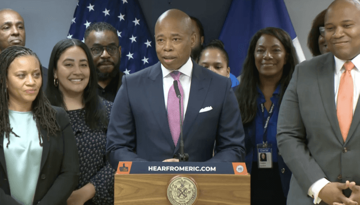 New York City Mayor Eric Adams announces the expansion of his NYCHA broadband internet plan in the Bronx on Thursday, March 23, 2023.