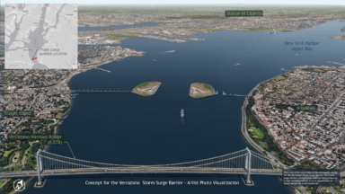Digital rendering of the proposed Verazanno Storm Surge Barrier.