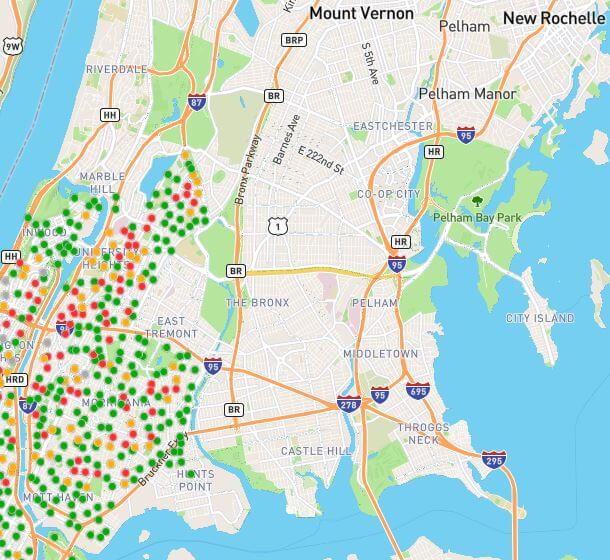 map showing the parts of the borough with Citi Bike