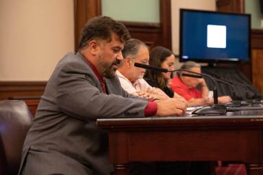 John Cerini of the Bronx Coalition Against Up Zoning Inc. testifies against the Bruckner Boulevard rezoning in the City Council chambers on Wednesday, Sept. 7, 2022.